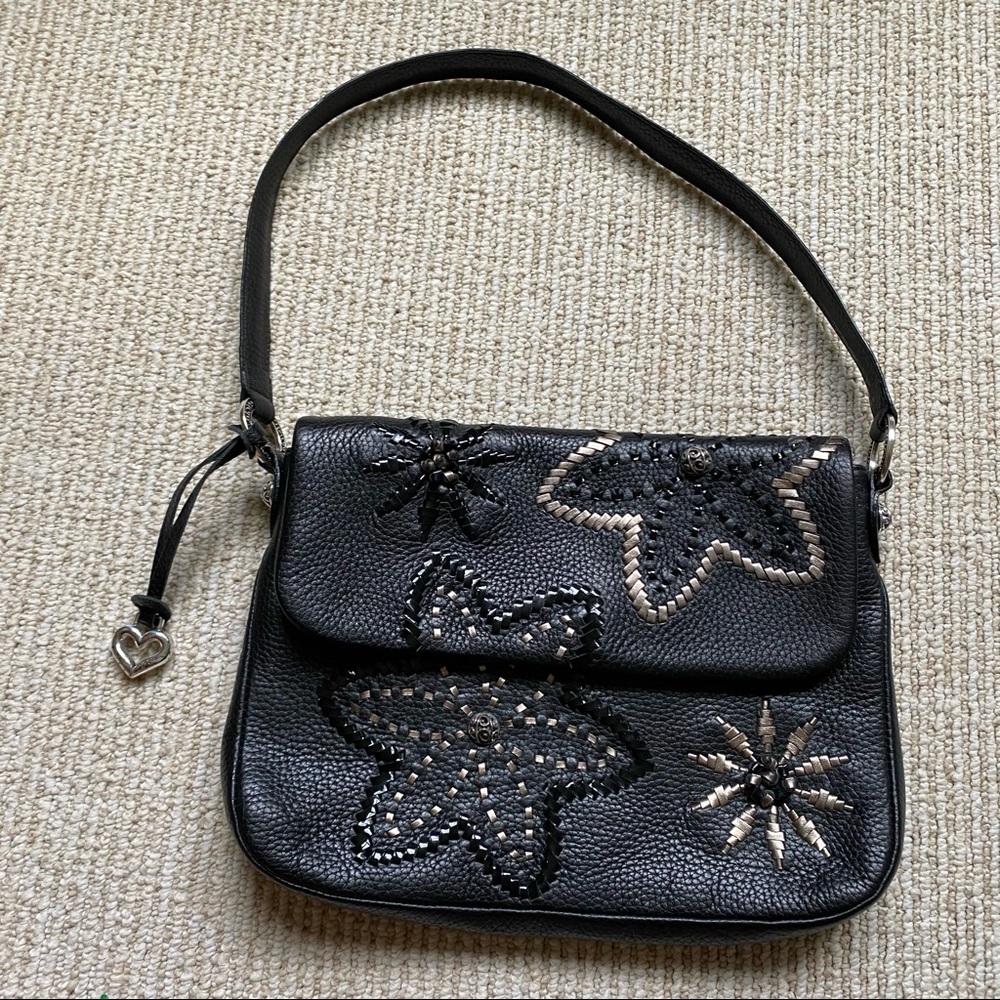 BRIGHTON 3D HAND-STITCHED FLORAL BLACK BAG -RARE!